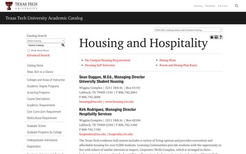 Housing and Hospitality - Texas Tech University - Acalog ...