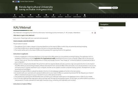 KAU Webmail | Kerala Agricultural University