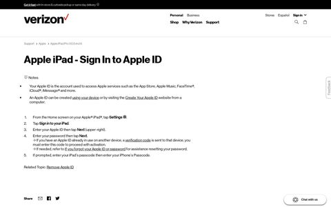 Apple iPad - Sign In to Apple ID | Verizon