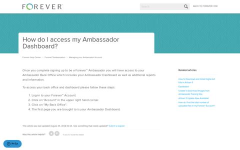 How do I access my Ambassador Dashboard? – Forever Help ...