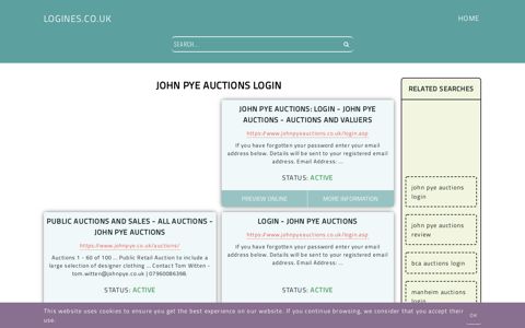 john pye auctions login - General Information about Login