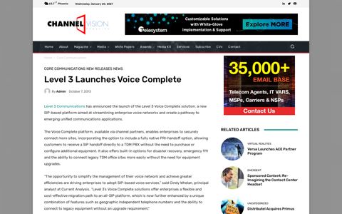 Level 3 Launches Voice Complete - ChannelVision Magazine