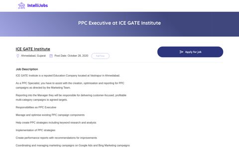 Ppc Executive at ICE GATE Institute | intellijobs.ai