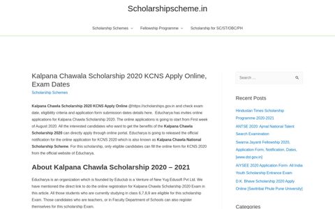 Kalpana Chawala Scholarship 2020 KCNS Apply Online ...