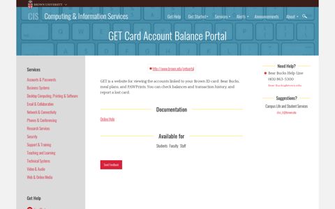 GET Card Account Balance Portal - Brown University
