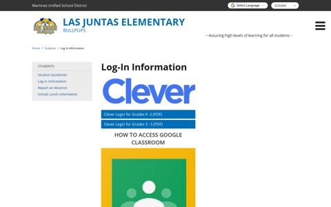 Log-In Information - Las Juntas Elementary School