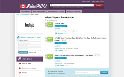 10% Off Indigo Chapters Coupon, Promo Codes