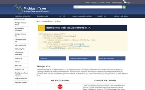Taxes - IFTA Tax - State of Michigan