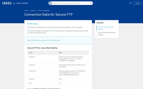 Overview of Connection Data for Secure FTP - IONOS Help