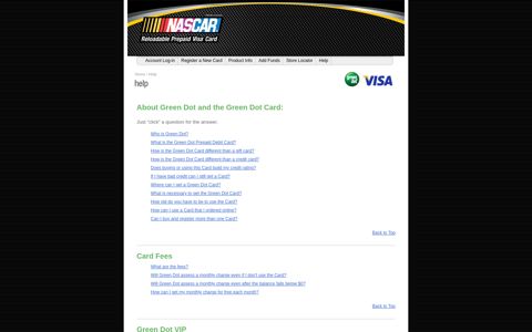 Help | NASCAR Prepaid Visa Card| Green Dot