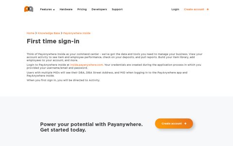 Payanywhere Inside first time sign-in. | Payanywhere
