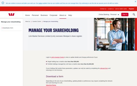 Manage your shareholding, Link Market Services | Westpac