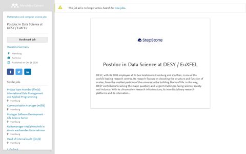 Postdoc in Data Science at DESY / EuXFEL - Hamburg | Mendeley ...