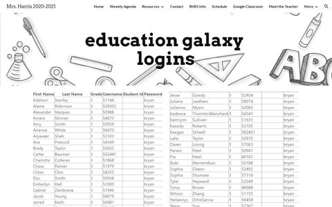 Mrs. Harris 2020-2021 - education galaxy login - Google Sites