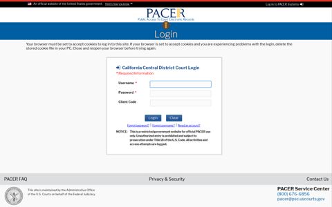 PACER: Login - CENTRAL DISTRICT OF CALIFORNIA