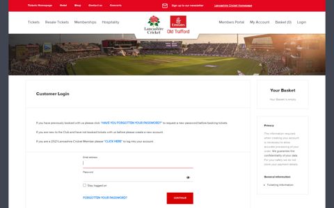 Customer Login - Lancashire Cricket Club