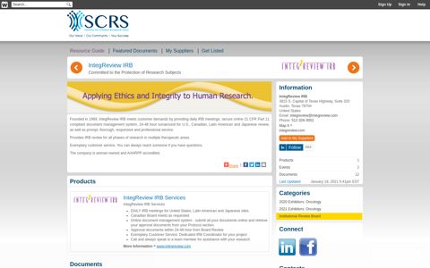 IntegReview IRB - SCRS Resource Guide Network