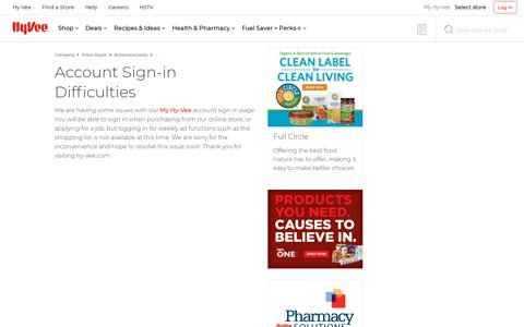 Account Sign-in Difficulites - Hy-Vee