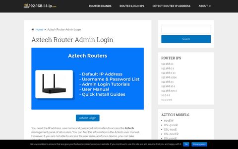 Aztech Admin Login IPs, Default Usernames & Passwords