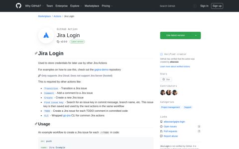 Jira Login · Actions · GitHub Marketplace · GitHub