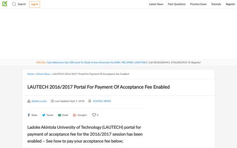 LAUTECH 2016/2017 Portal For Payment Of Acceptance Fee ...