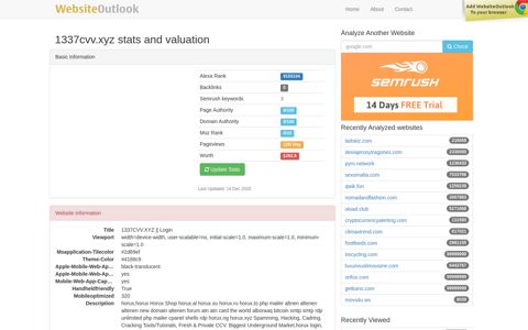 1337cvv : 1337CVV.XYZ || Login Website stats and valuation