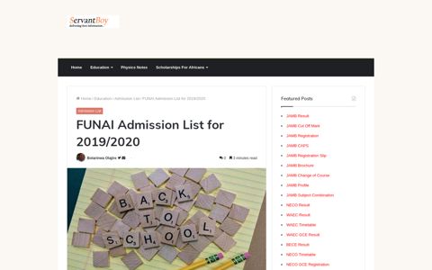 FUNAI Admission List for 2019/2020 » Servantboy