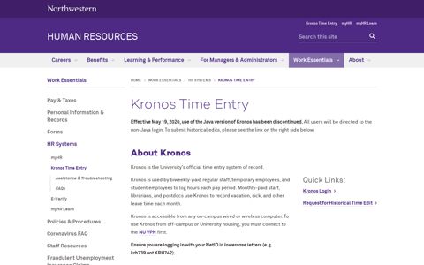 Kronos Time Entry: Human Resources - Northwestern University