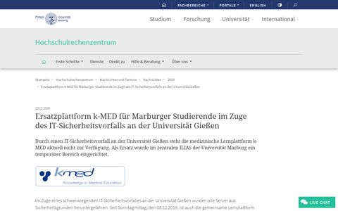 Ersatzplattform k-MED für Marburger Studierende im Zuge des ...