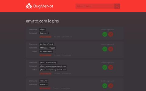 envato.com passwords - BugMeNot