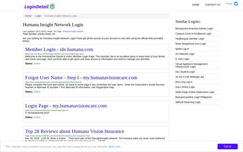 Humana Insight Network Login Member Login - idv.humana ...