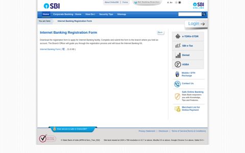 Internet Banking Registration Form - State Bank of India ...