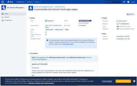 Customizable text Service Desk login pages - Jira - Atlassian