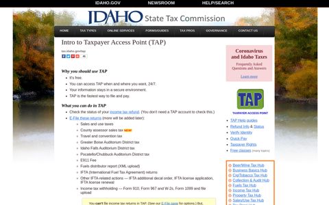 Intro to Taxpayer Access Point (TAP) - Idaho State Tax ...