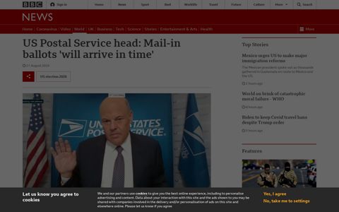 US Postal Service head: Mail-in ballots 'will arrive in time ...