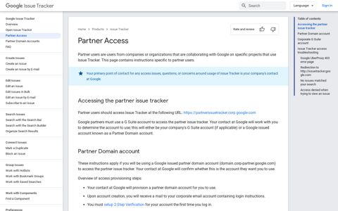 Partner Access | Google Issue Tracker | Google Developers