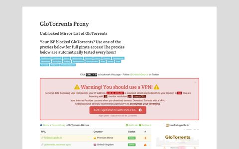 GloTorrents Proxy — List of GloTorrents unblock mirrors 2020 ...