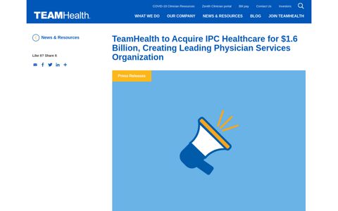 TeamHealth to Acquire IPC Healthcare for $1.6 Billion ...