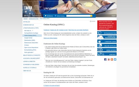 Online-Katalog (OPAC) - Universitätsbibliothek der LMU ...