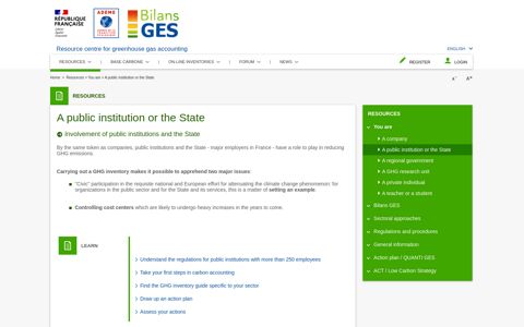 A public institution or the State - ADEME - Bilans GES Site