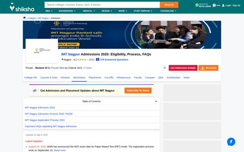 IMT Nagpur Admissions 2020: Eligibility, Process, FAQs