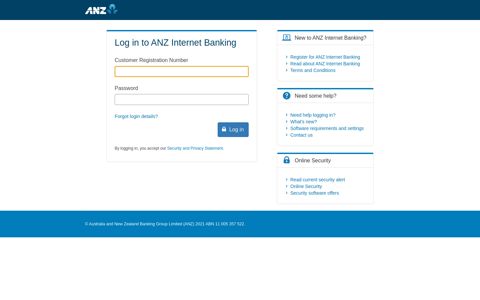 Log in to ANZ Internet Banking