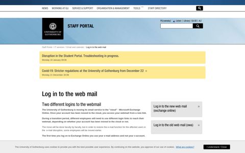Log in to the web mail – Staff Portal - University of Gothenburg