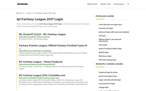 Ipl Fantasy League 2017 Login ❤️ One Click Access