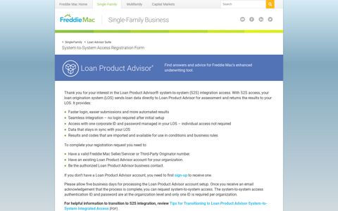 System-to-System Access Registration Form - Freddie Mac