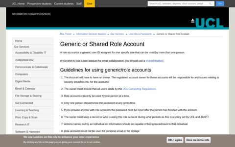 Generic or Shared Role Account | Information Services ... - UCL