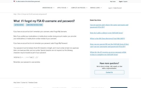 What if I forgot my FSA ID username and password? | Federal ...