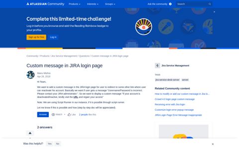 Custom message in JIRA login page - Atlassian Community