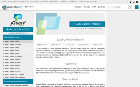 jQuery Mobile Tutorial - Tutorialspoint