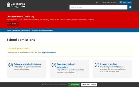 School admissions - Gateshead Council